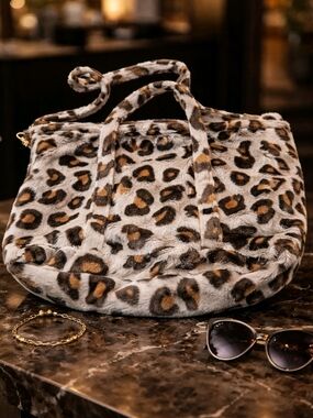 Katydid Leopard Print Faux Fur Tote - Brown/Black/Cream
